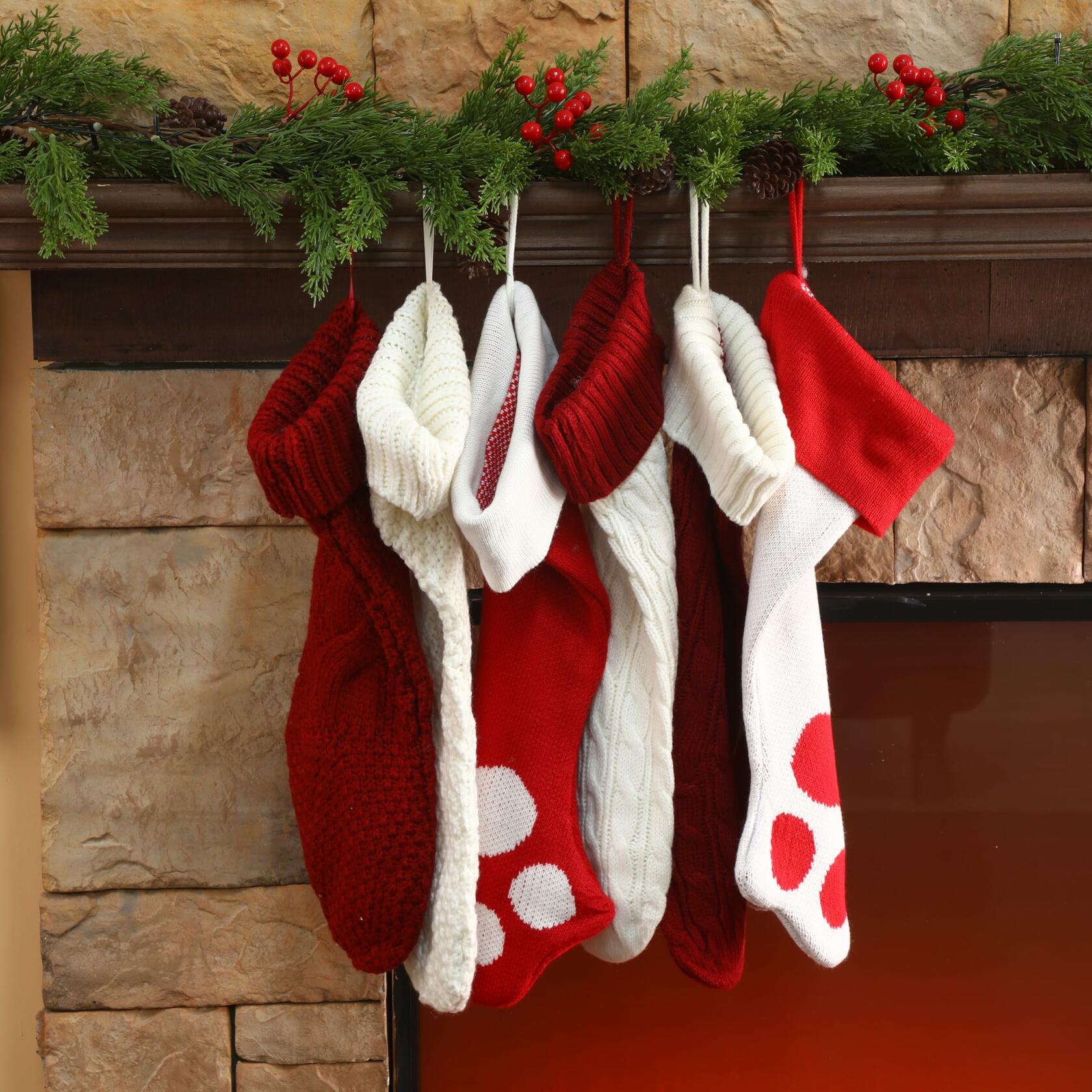 Geyoga 6 Pcs Dog Christmas Stocking Red White Knitted 18in Large Set