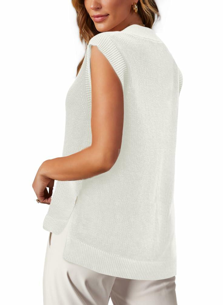 Lueluoye White V Neck Sleeveless Sweater Vest Women Casual Size S
