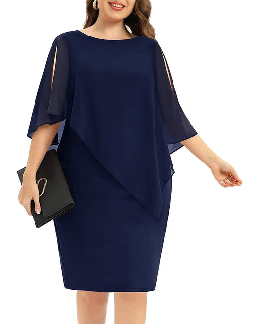 Pinup Fashion Navy Blue Plus Size Midi Dress Semi Formal Evening Party 4XL