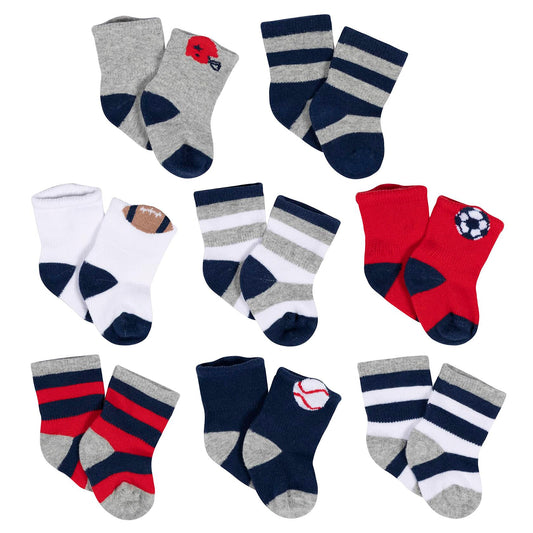 Gerber Baby Wiggle-Proof Socks Sports Blue 8-Pair Size 3-6 Months