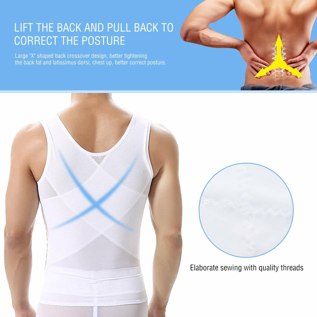 NonEcho Mens Body Shaper Slimming Vest Tummy Control Compression Top Black - XXL