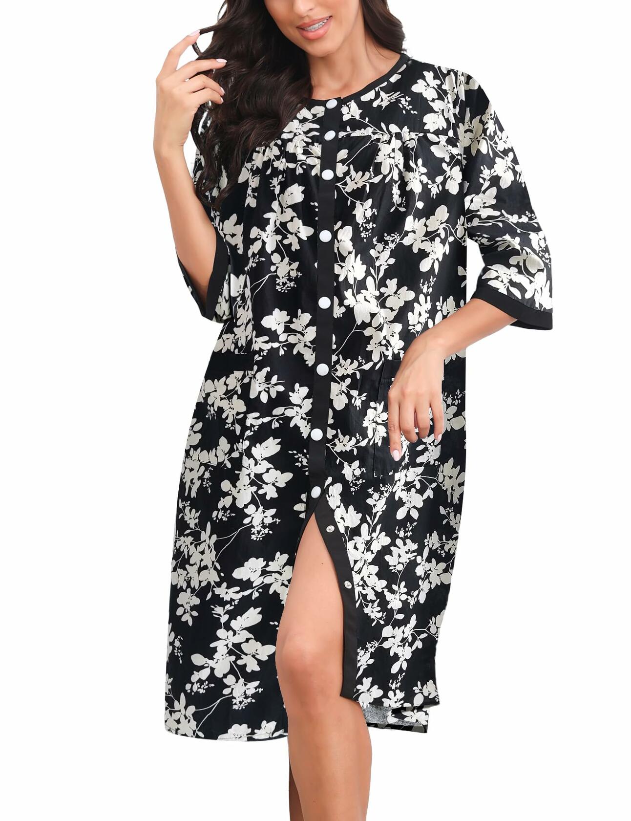 Bloggerlove Cotton Snap Front Nightgown Dress Blue Size XL
