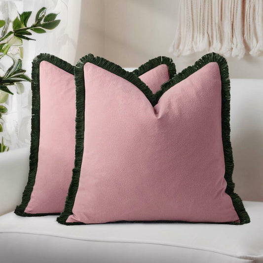 TINYSUN Cotton-Linen Fringe Throw Pillow Covers Set of 2 Sakura Pink 18x18
