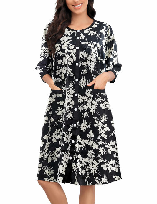 Bloggerlove Cotton Snap Front Nightgown Dress Blue Size XL