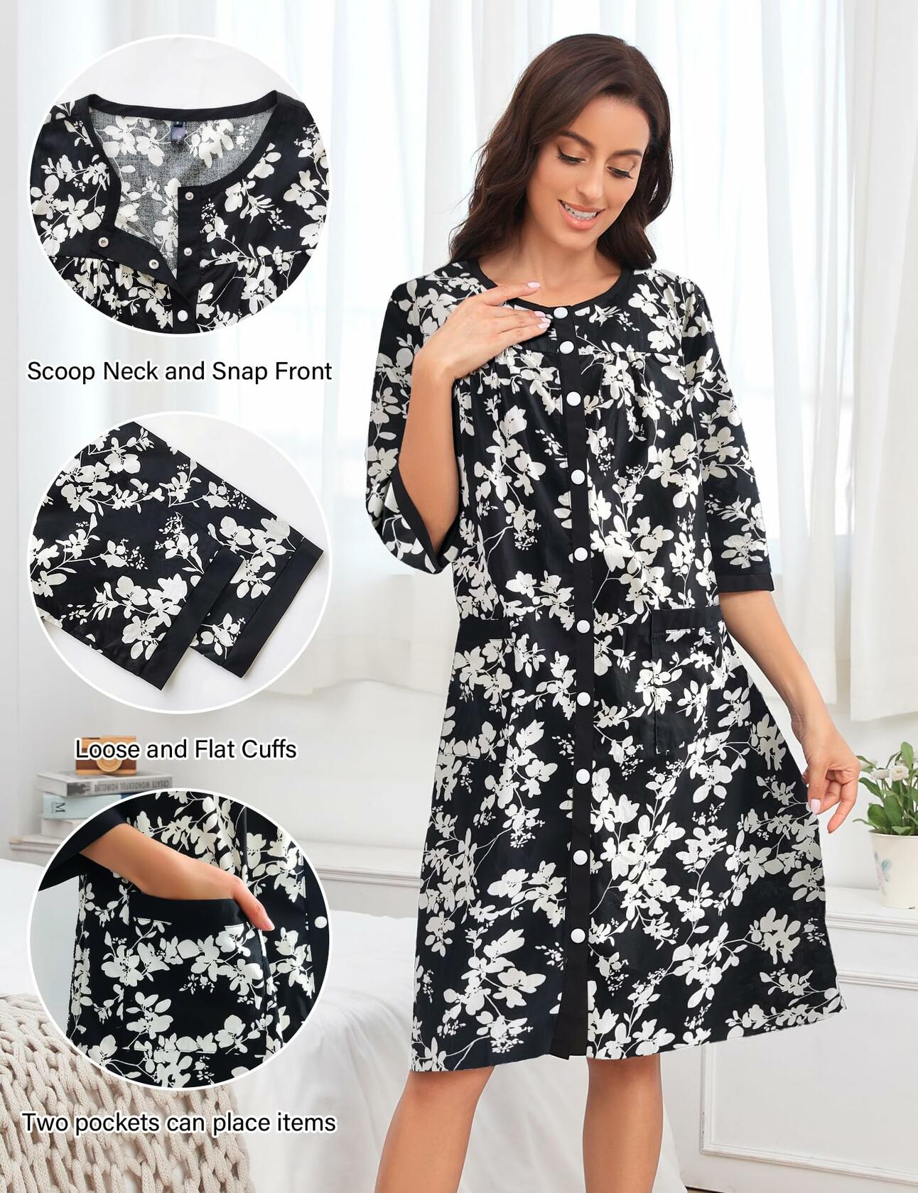Bloggerlove Cotton Snap Front Nightgown Dress Blue Size XL