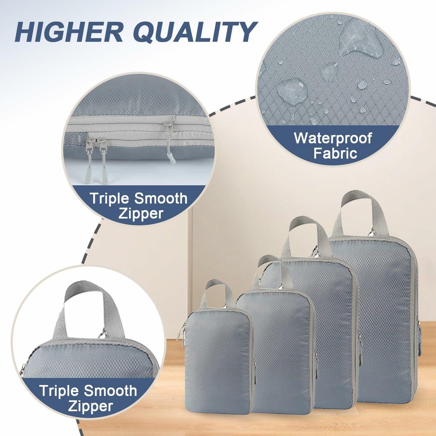 Compression Packing Cubes Travel Organizer 7 Set Grey Luggage Bags