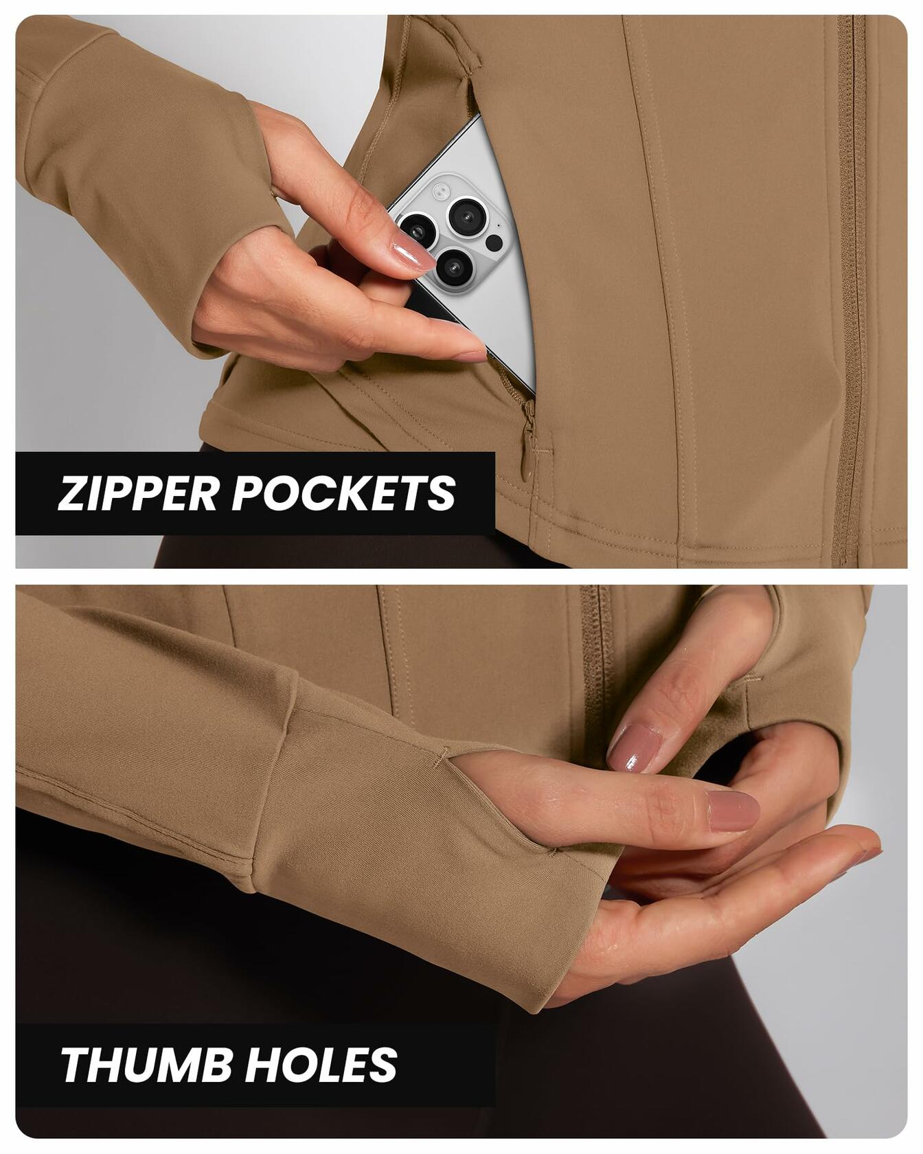 AVGO Women's Zip Up Lightweight Yoga Athletic Jacket Cream Coffee Size XS