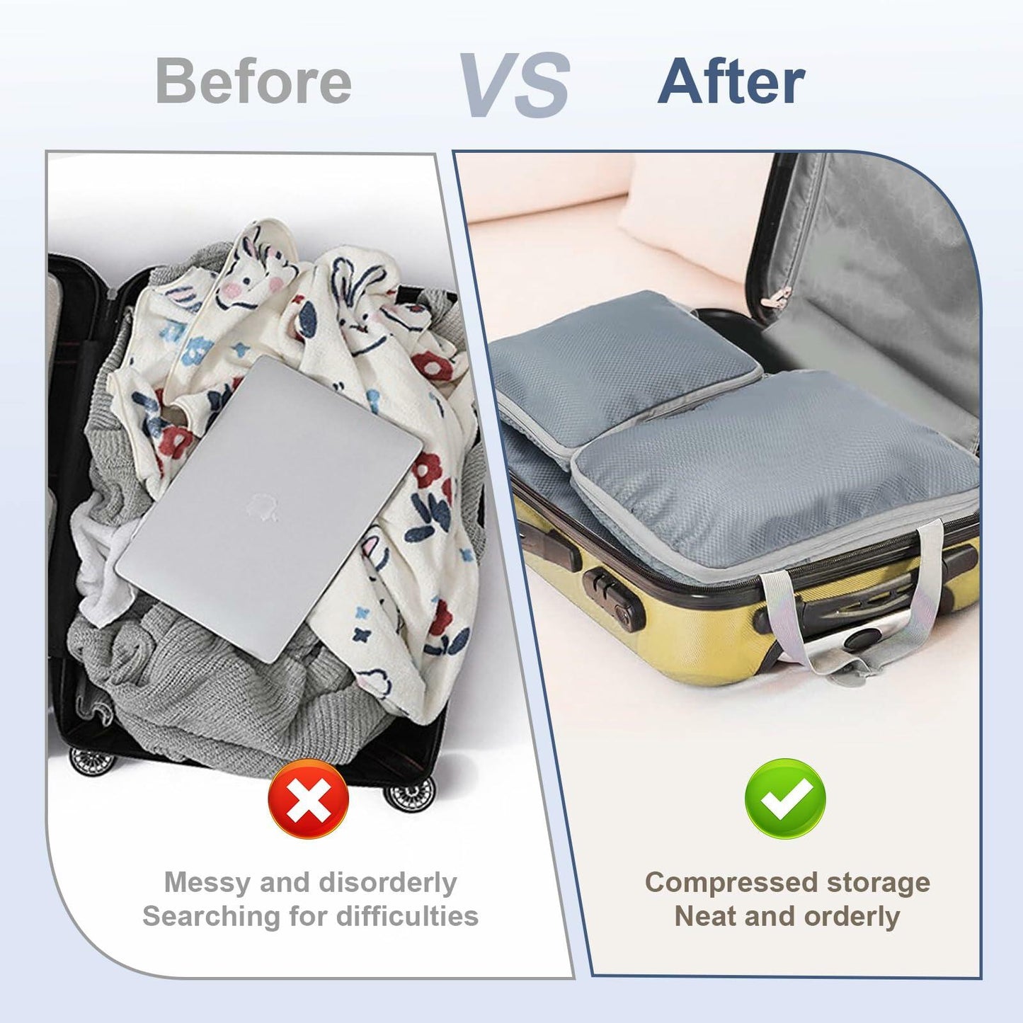 Compression Packing Cubes Travel Organizer 7 Set Grey Luggage Bags