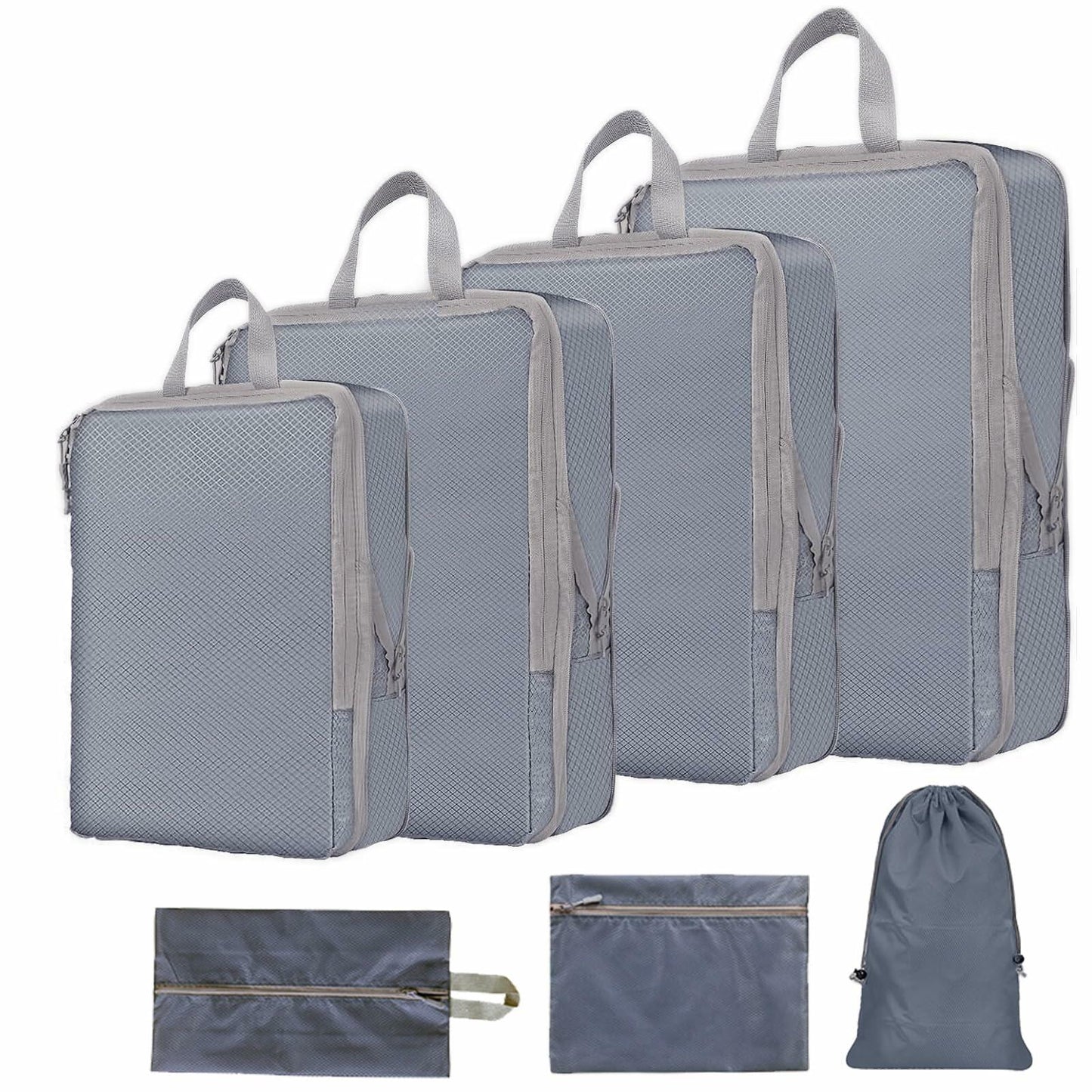 Compression Packing Cubes Travel Organizer 7 Set Grey Luggage Bags