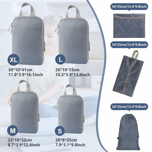 Compression Packing Cubes Travel Organizer 7 Set Grey Luggage Bags