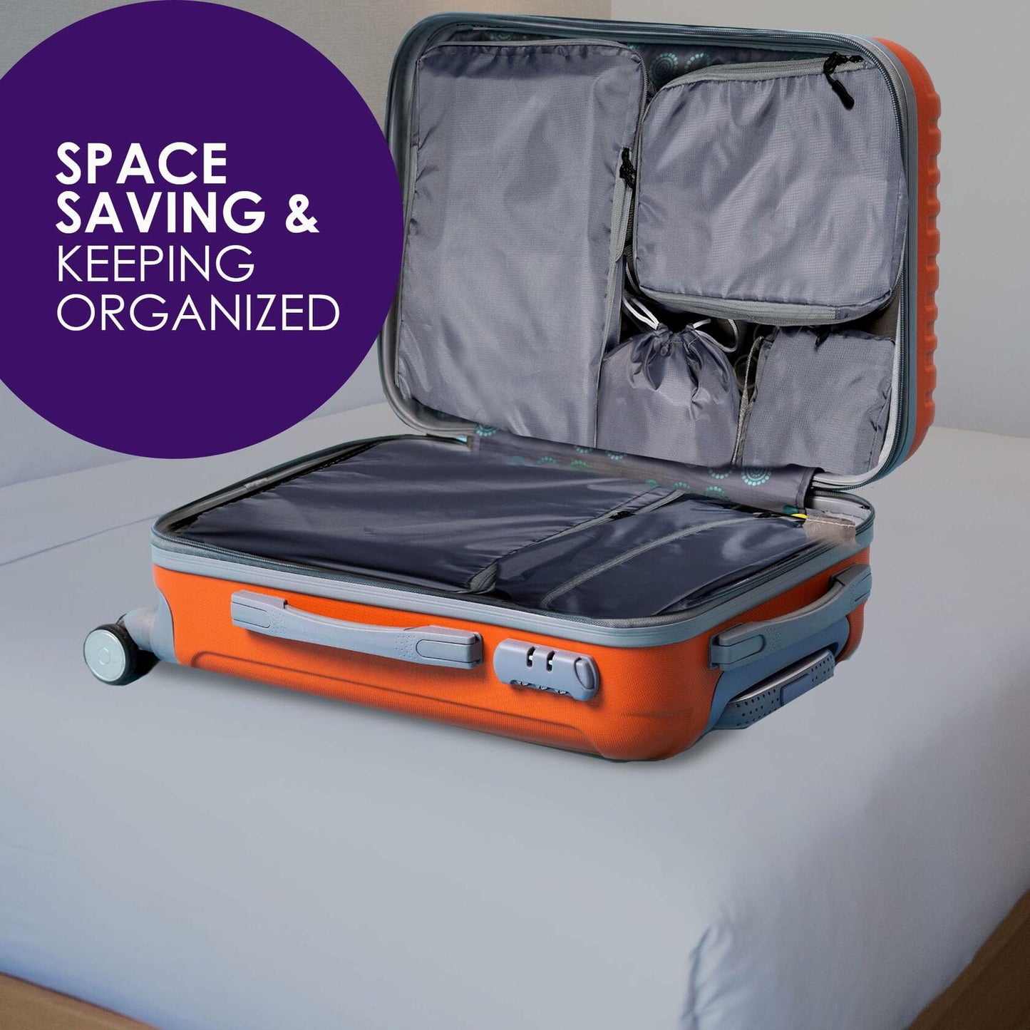 REGINAR Compression Packing Cubes Travel Set of 6 Black Lightweight Organizer