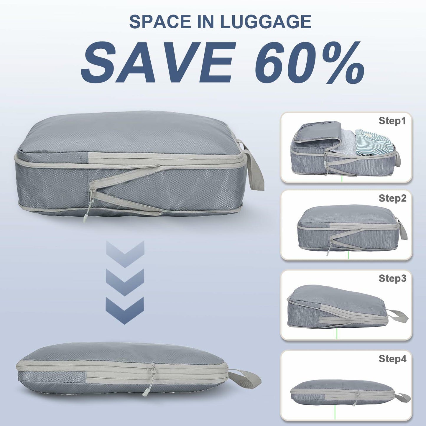 Compression Packing Cubes Travel Organizer 7 Set Grey Luggage Bags