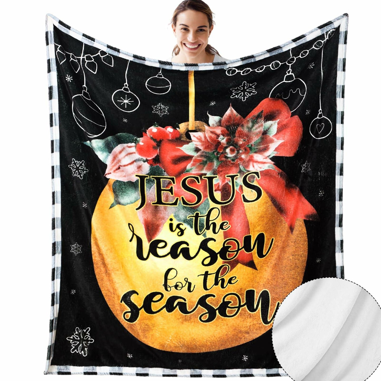 HunnmingRe Christian Christmas Throw Blanket Jesus Nativity 60x50 Black Gold