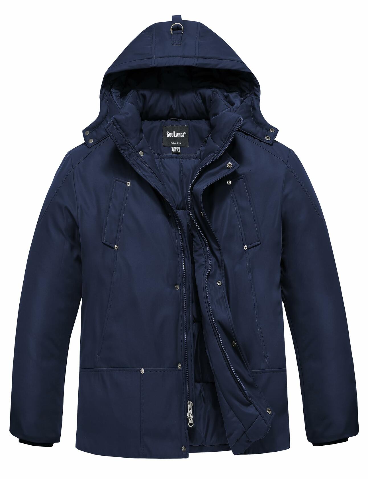 Soularge Men's Big & Tall Sherpa Lined Winter Jacket Navy Size 3X