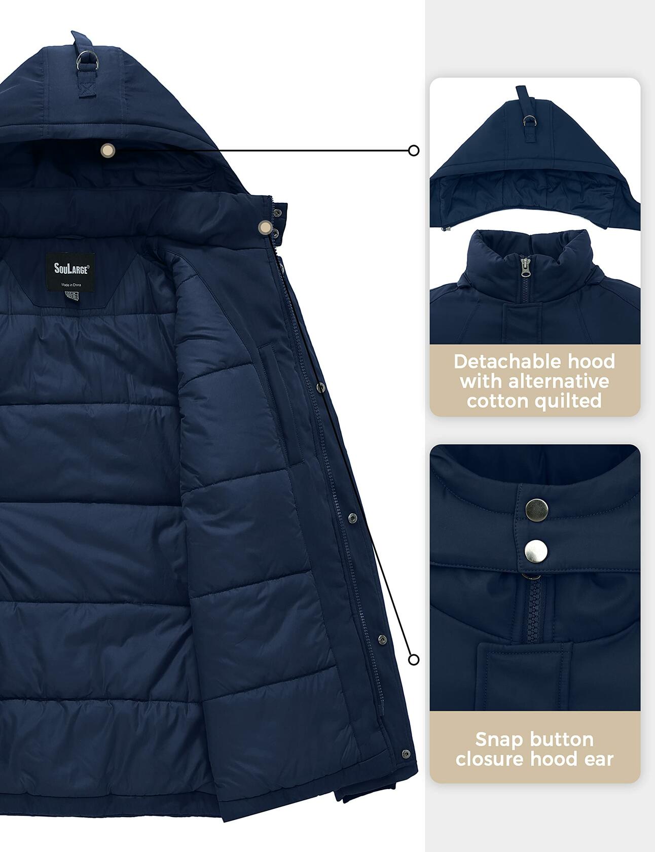 Soularge Men's Big & Tall Sherpa Lined Winter Jacket Navy Size 3X