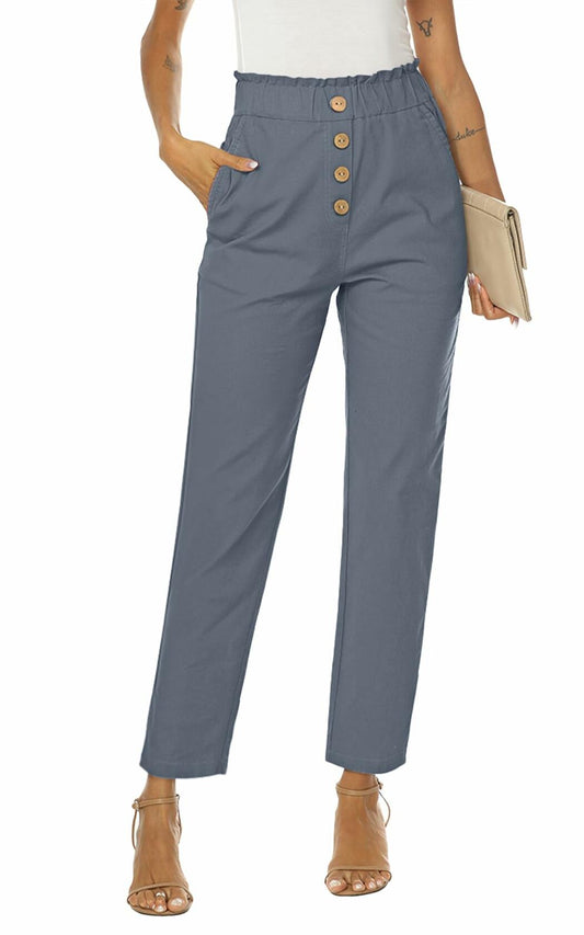 NIMIN Women's High Waisted Paper Bag Work Pants Blue Grey Size 2XL