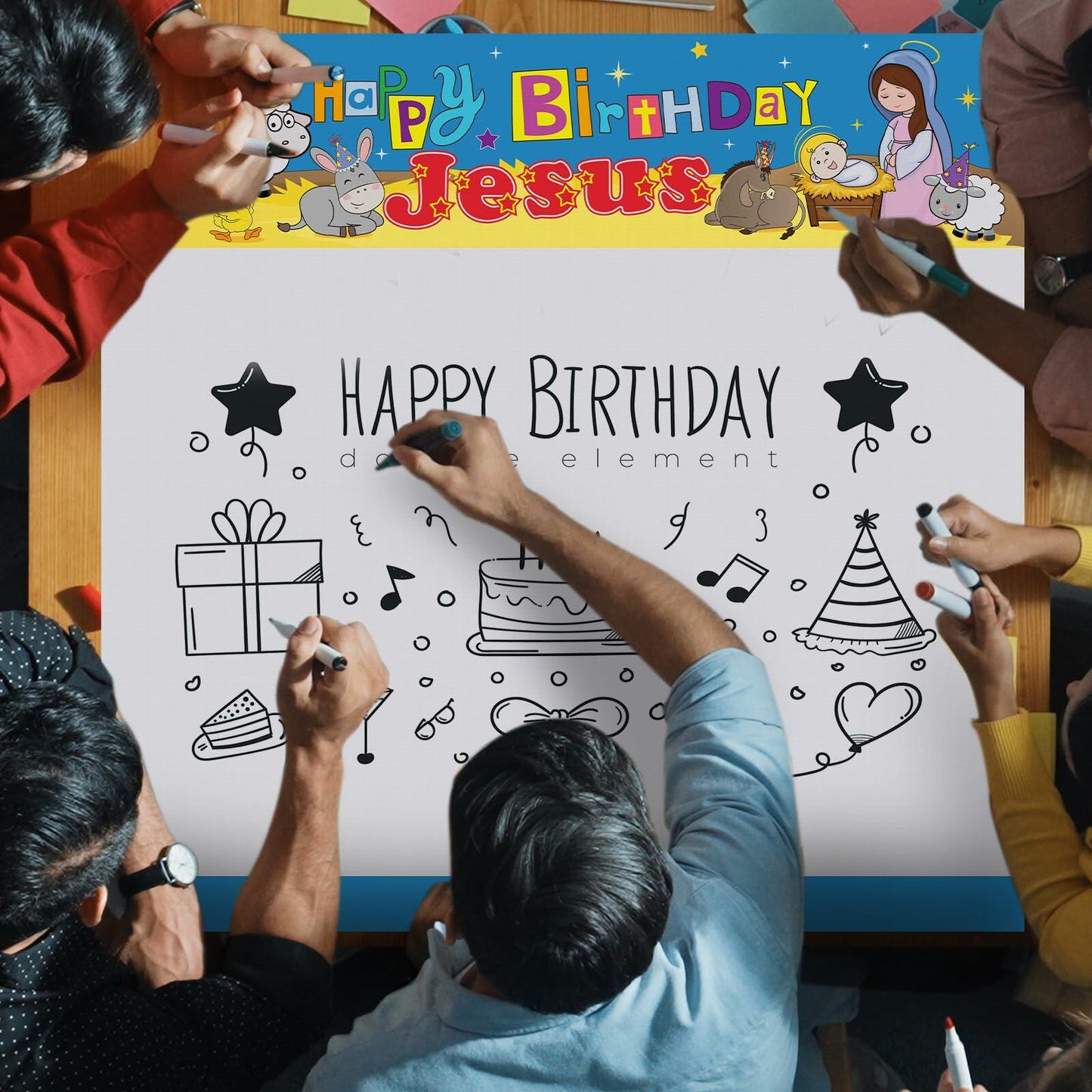 Outus Happy Birthday Jesus Banner Backdrop Christmas Nativity 6x6 ft