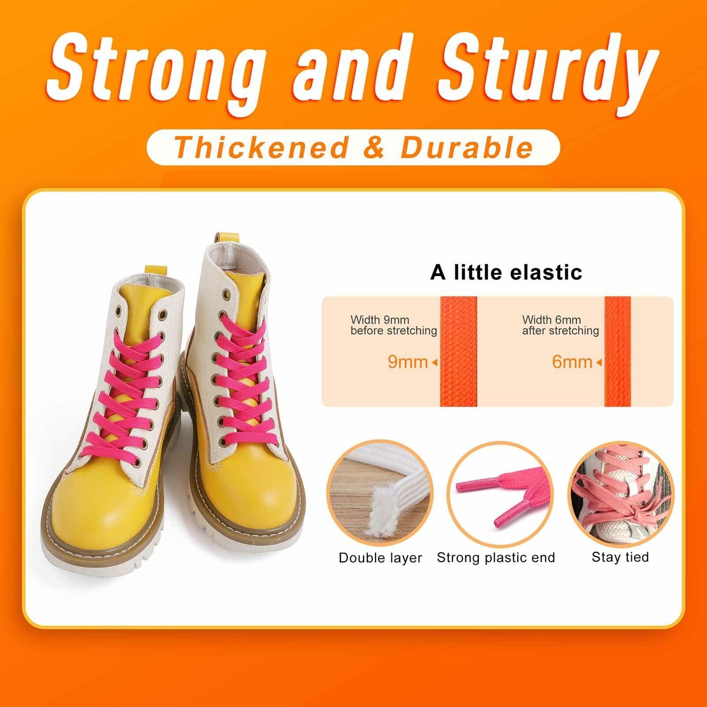VSUDO 2 Pairs 47in 5/16" Flat Shoe Laces Rose Red Running Sneakers