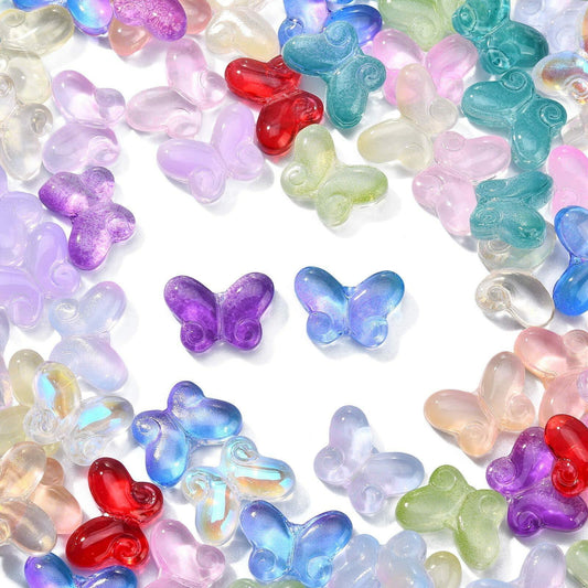 DanLingJewelry 100 pcs Random Color Glass Butterfly Beads for Jewelry Crafts