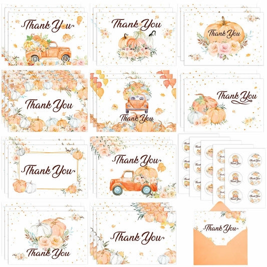 Dianelhall Pumpkin Thank You Cards Set 30pcs 4x6 Inch Orange Fall Theme