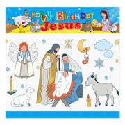 Outus Happy Birthday Jesus Banner Backdrop Christmas Nativity 6x6 ft