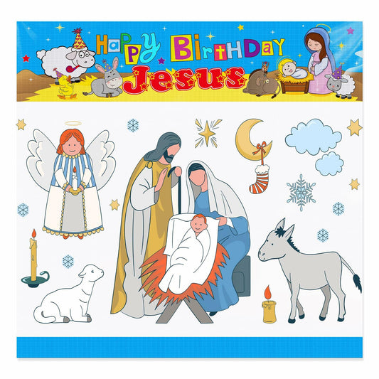Outus Happy Birthday Jesus Banner Backdrop Christmas Nativity 6x6 ft