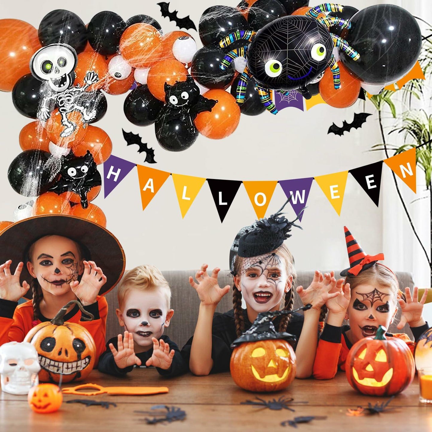 Halloween DIY Party Supplies Arch Kit with Cobweb BOO Spider Skeleton Balloons