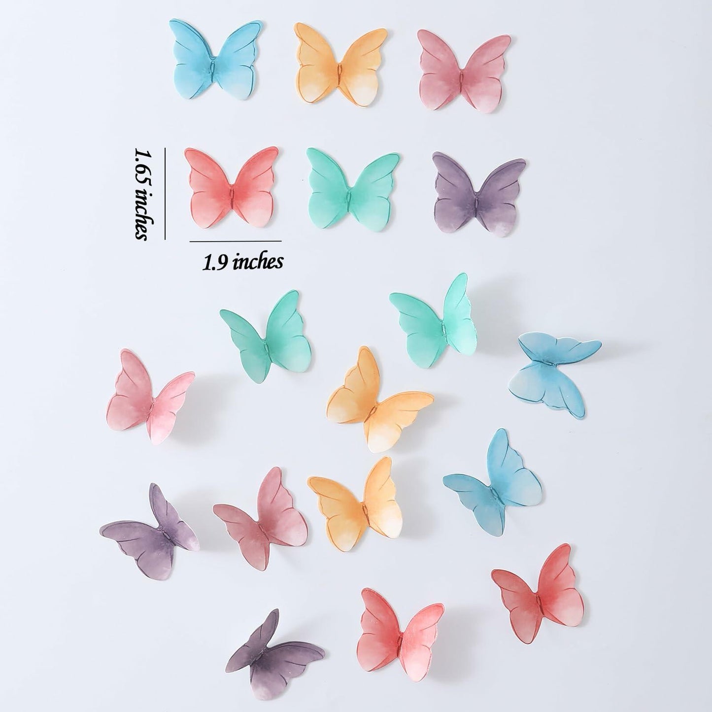 THJ 48Pcs Edible Wafer Paper Butterflies Cake Decoration Mix Color