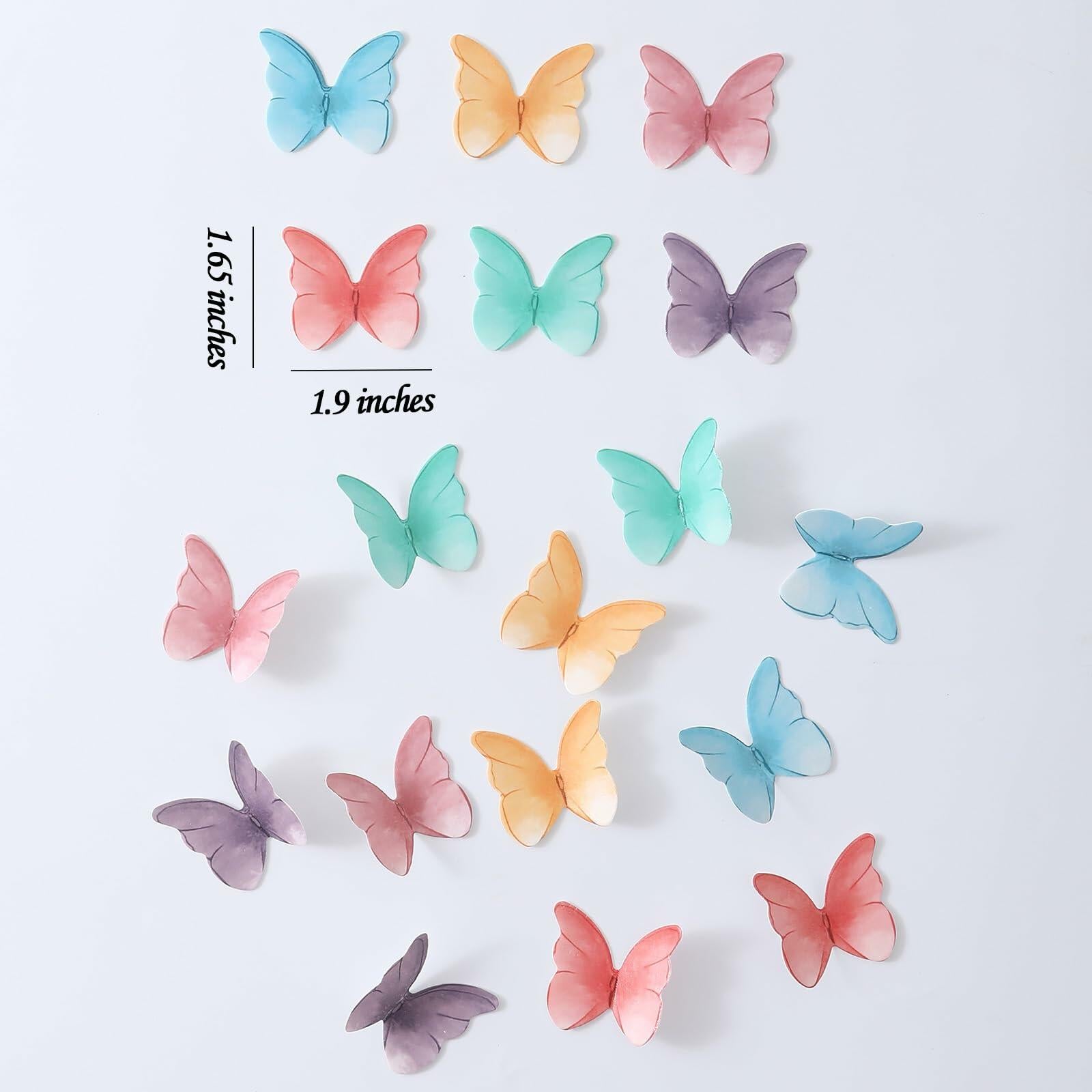 THJ 48Pcs Edible Wafer Paper Butterflies Cake Decoration Mix Color