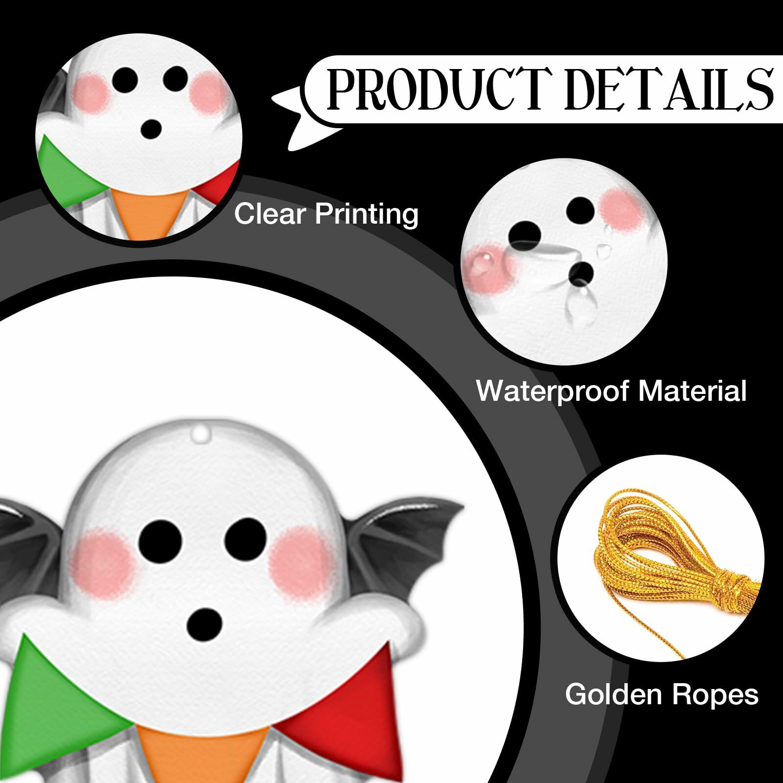 Bolisom 36 Pc Halloween Christmas Tree Ornaments Ghost Pumpkin Gold Rope