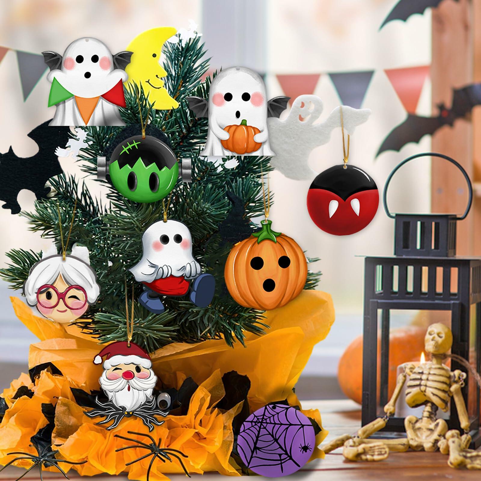 Bolisom 36 Pc Halloween Christmas Tree Ornaments Ghost Pumpkin Gold Rope