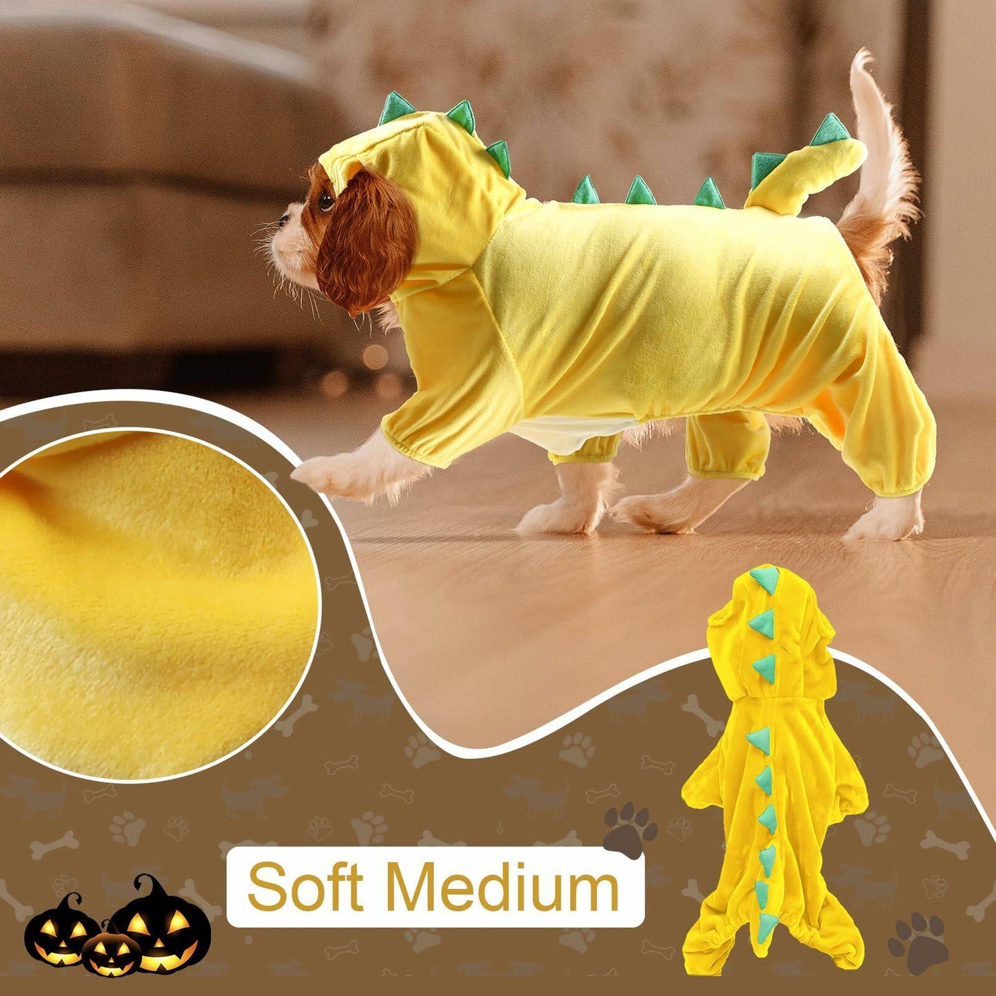 NACOCO Halloween Dog Dinosaur Costume Hoodie Yellow Size XS