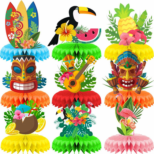 Didazay 9 Pcs Luau Hawaiian Honeycomb Table Centerpieces Tropical Party