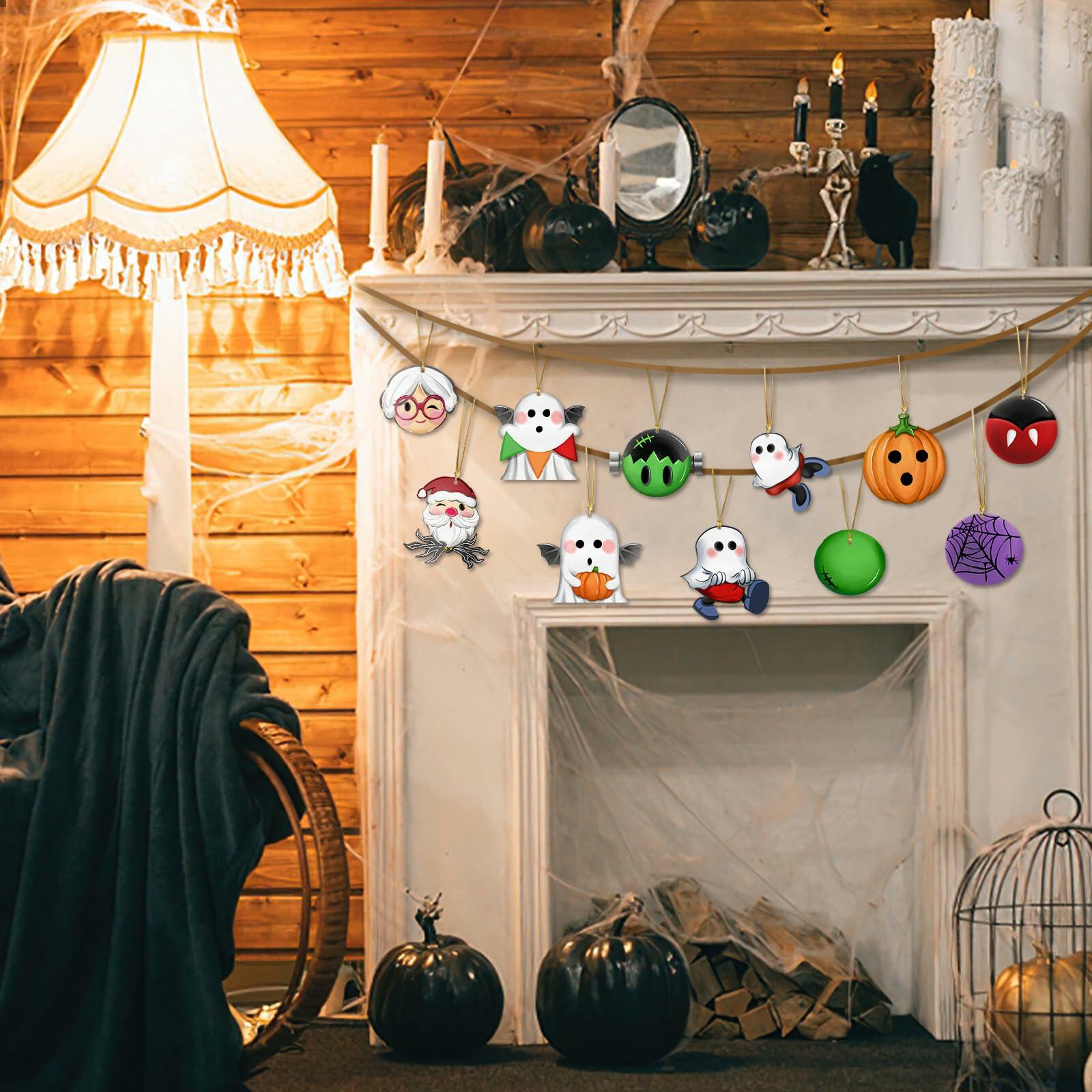 Bolisom 36 Pc Halloween Christmas Tree Ornaments Ghost Pumpkin Gold Rope