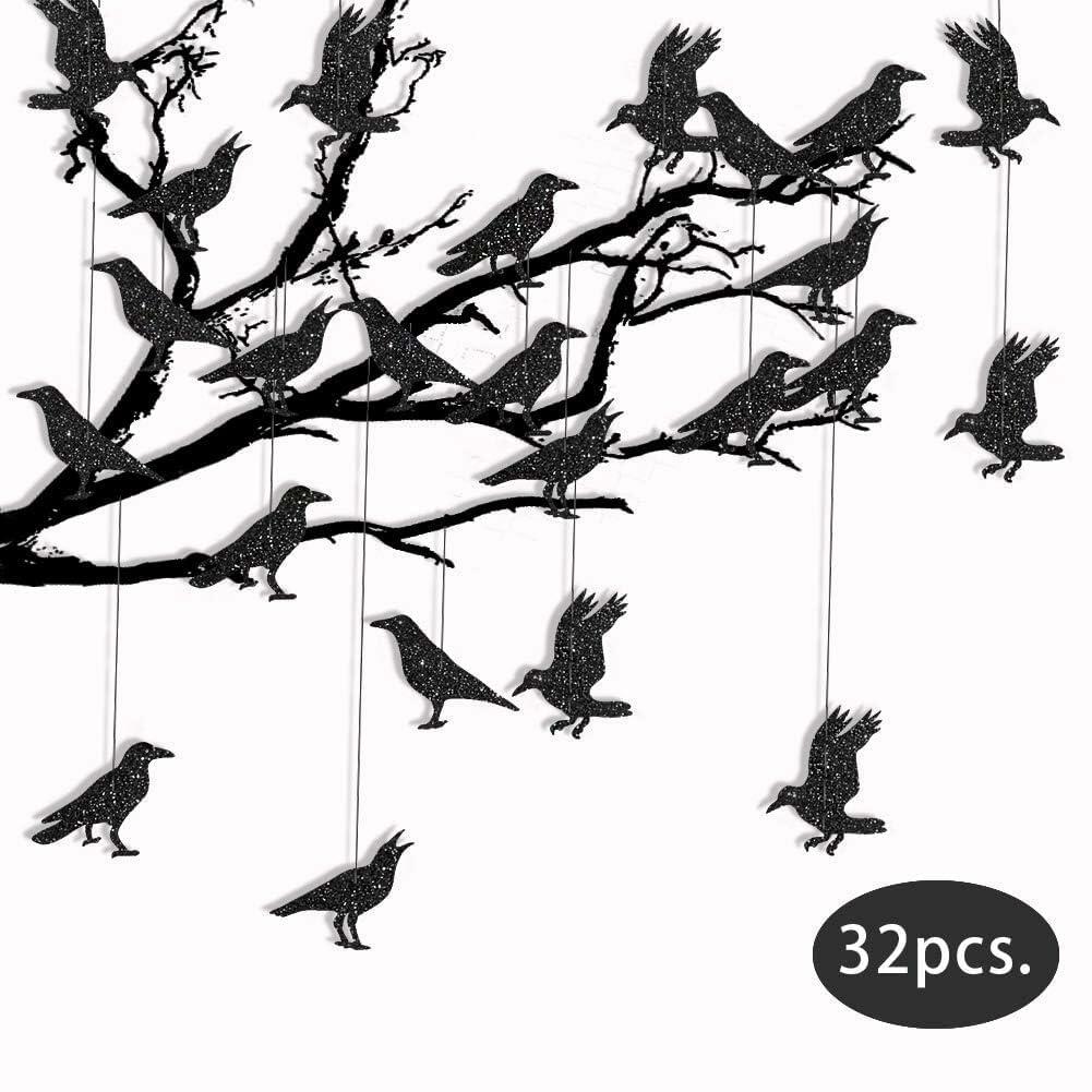 Cheerland Glitter Black Crow Halloween Decoration Banner Garland Black