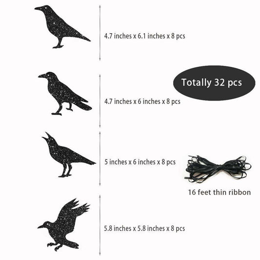 Cheerland Glitter Black Crow Halloween Decoration Banner Garland Black