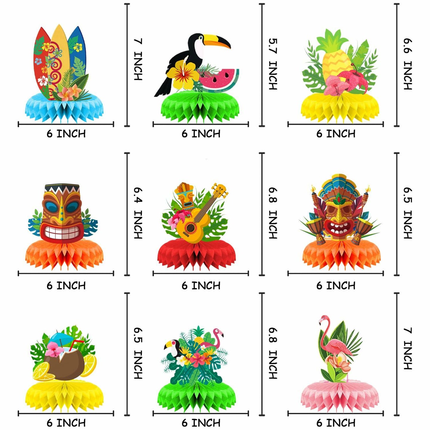 Didazay 9 Pcs Luau Hawaiian Honeycomb Table Centerpieces Tropical Party