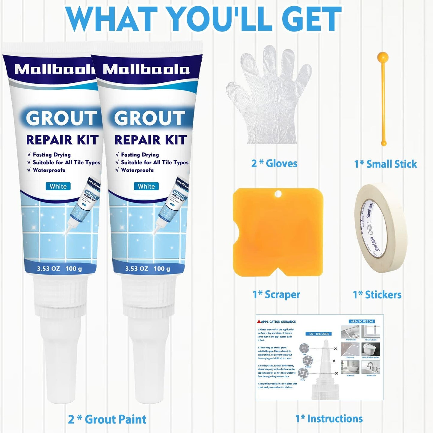 Mallbaola Grout Repair Kit 2 Pack White Fast Drying Tile Grout Filler