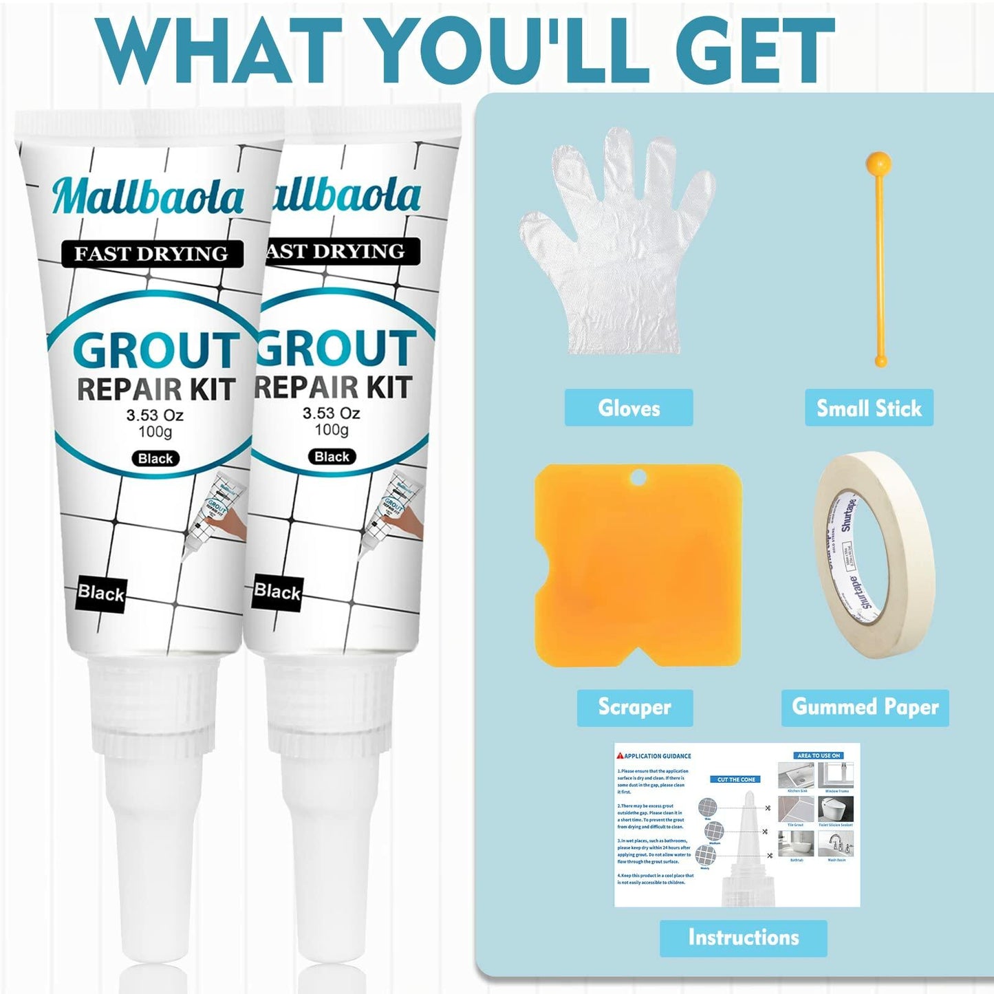 Grout Paint 2 Pack Black Grout Filler Tube Fast Drying Repair Kit