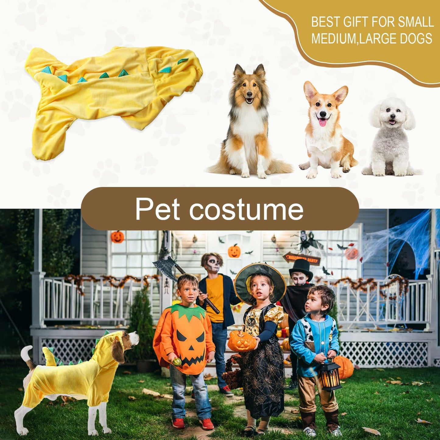 NACOCO Halloween Dog Dinosaur Costume Hoodie Yellow Size XS