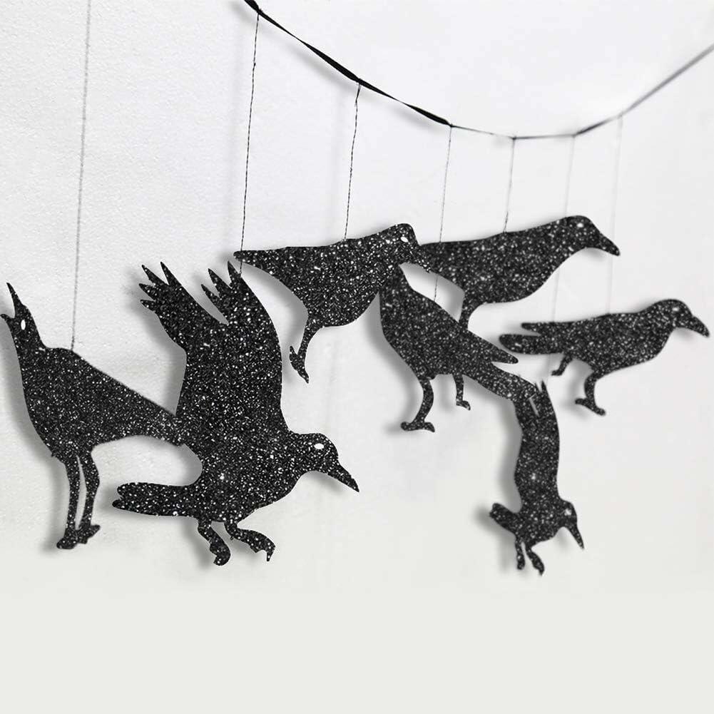 Cheerland Glitter Black Crow Halloween Decoration Banner Garland Black