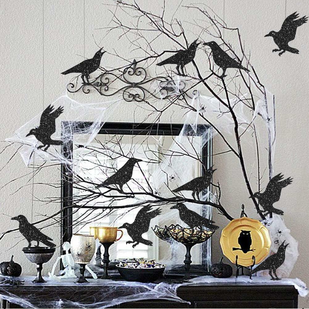 Cheerland Glitter Black Crow Halloween Decoration Banner Garland Black