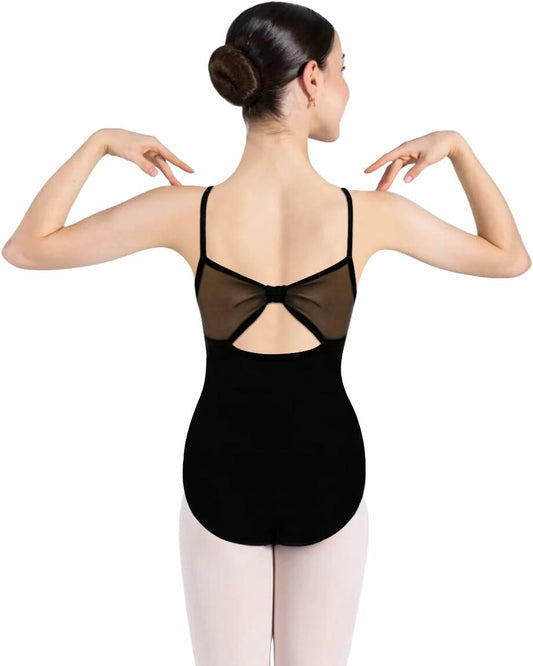 Tegmk Girls Ballet Dance Leotard Shiny Front Mesh Waist Hollow Back Size M