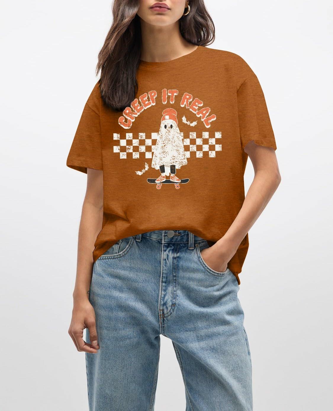HQP Halloween Ghost T-Shirt Women Brown Size S