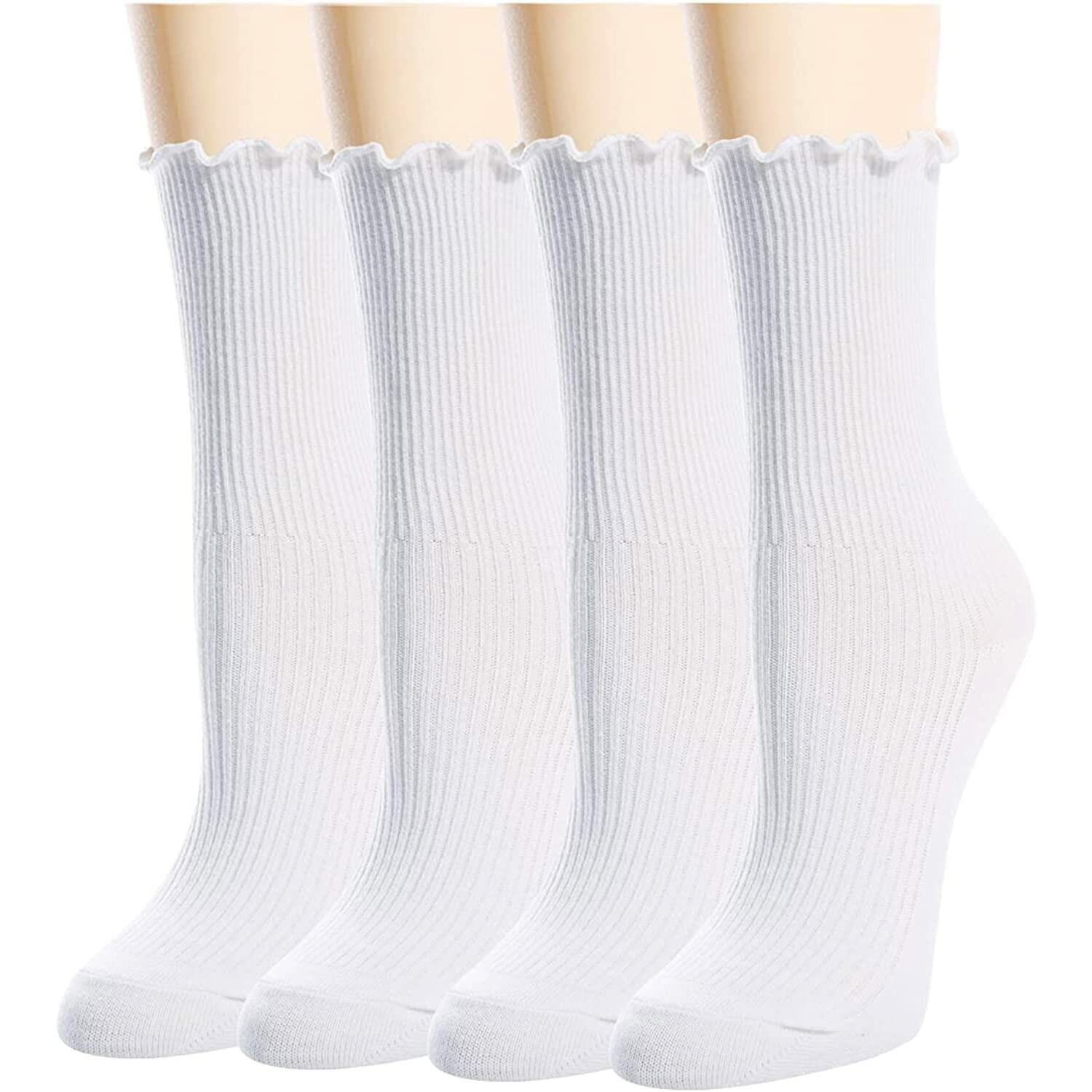 sockfun Women's Ruffle Socks 80% Cotton White 4 Pack - Size M