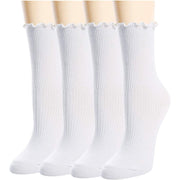 sockfun Women's Ruffle Socks 80% Cotton White 4 Pack - Size M