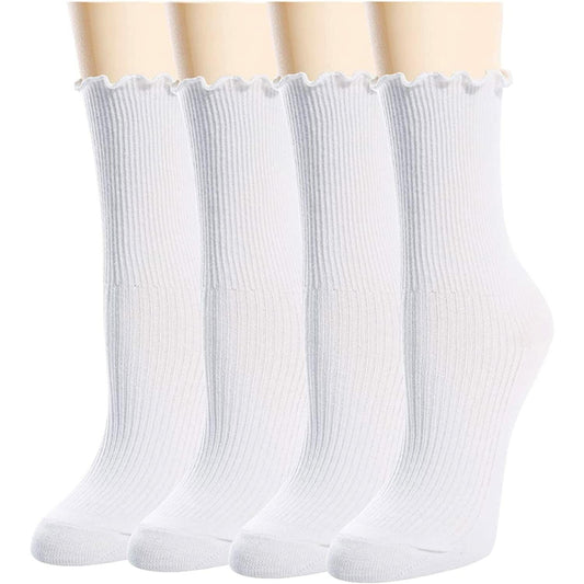 sockfun Women's Ruffle Socks 80% Cotton White 4 Pack - Size M