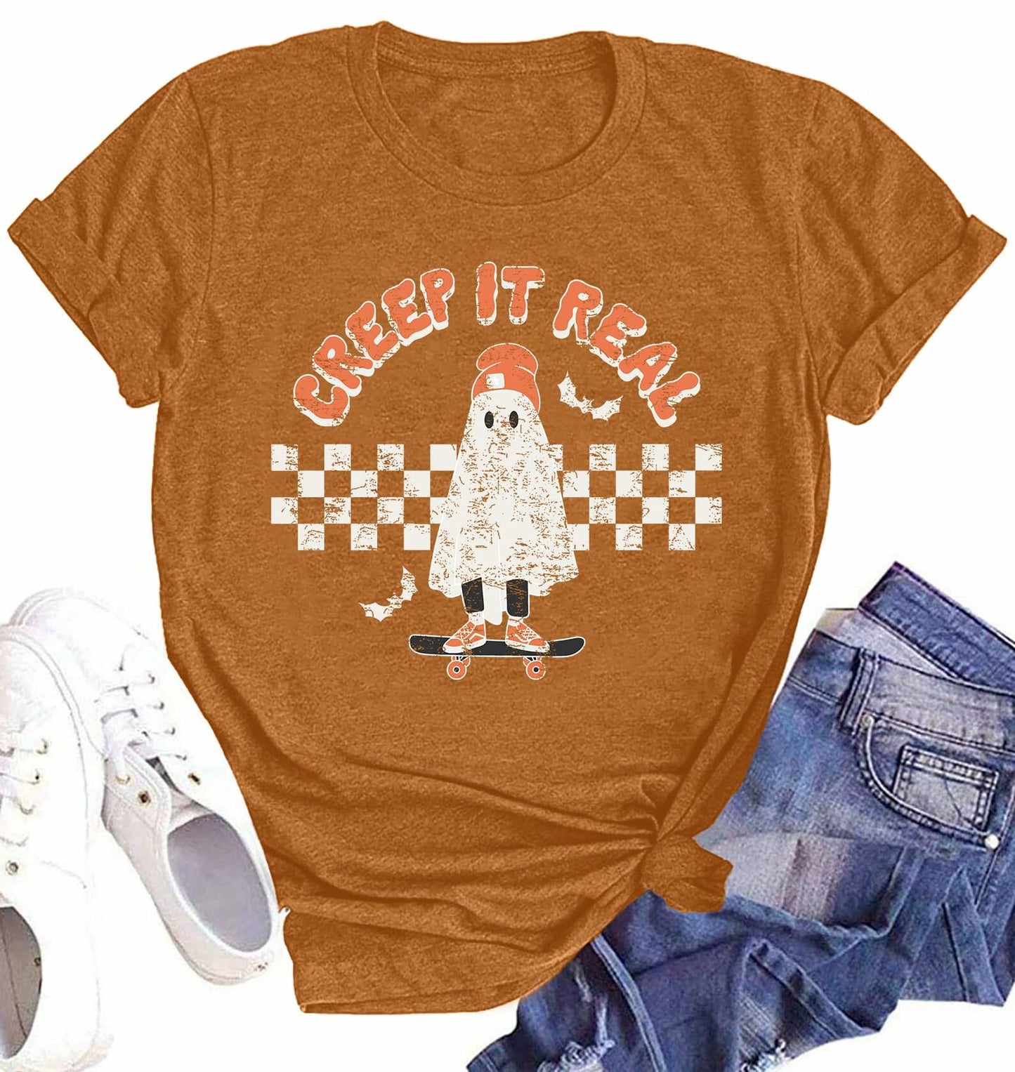 HQP Halloween Ghost T-Shirt Women Brown Size S