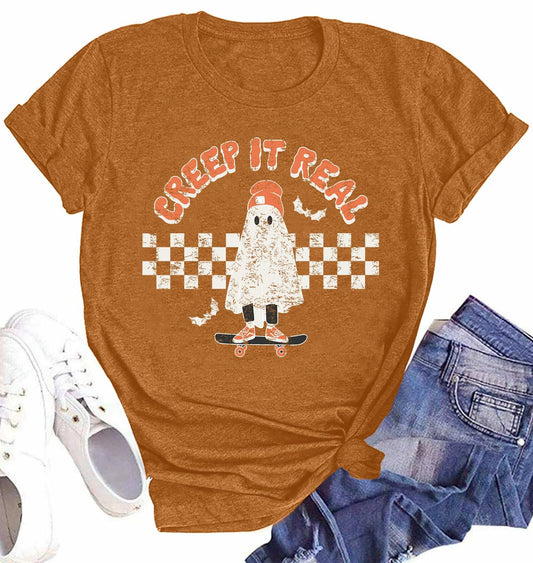 HQP Halloween Ghost T-Shirt Women Brown Size S
