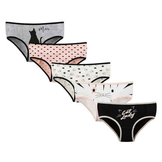 Donella Teen Girls Cotton Bikini Panties 5 Pack Assorted Kittens Size 12-13